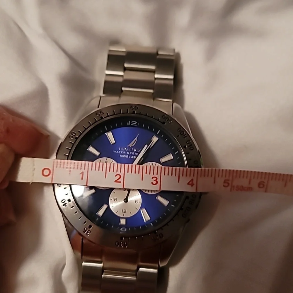 Men's Nautica Sport N11019 Wrist Watch Chronograph Silver‎ Case & Band Like New